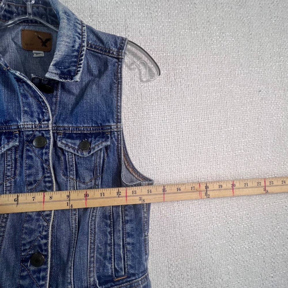 American Eagle Denim Vest XS Cropped Jean Jacket Button Front Women Blue - Picture 3 of 7